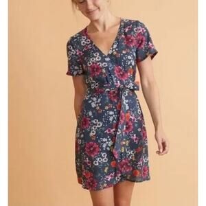 Marine Layer Frances Wrap Mini Dress Women’s S Eclipse Floral Linen Blend Pretty